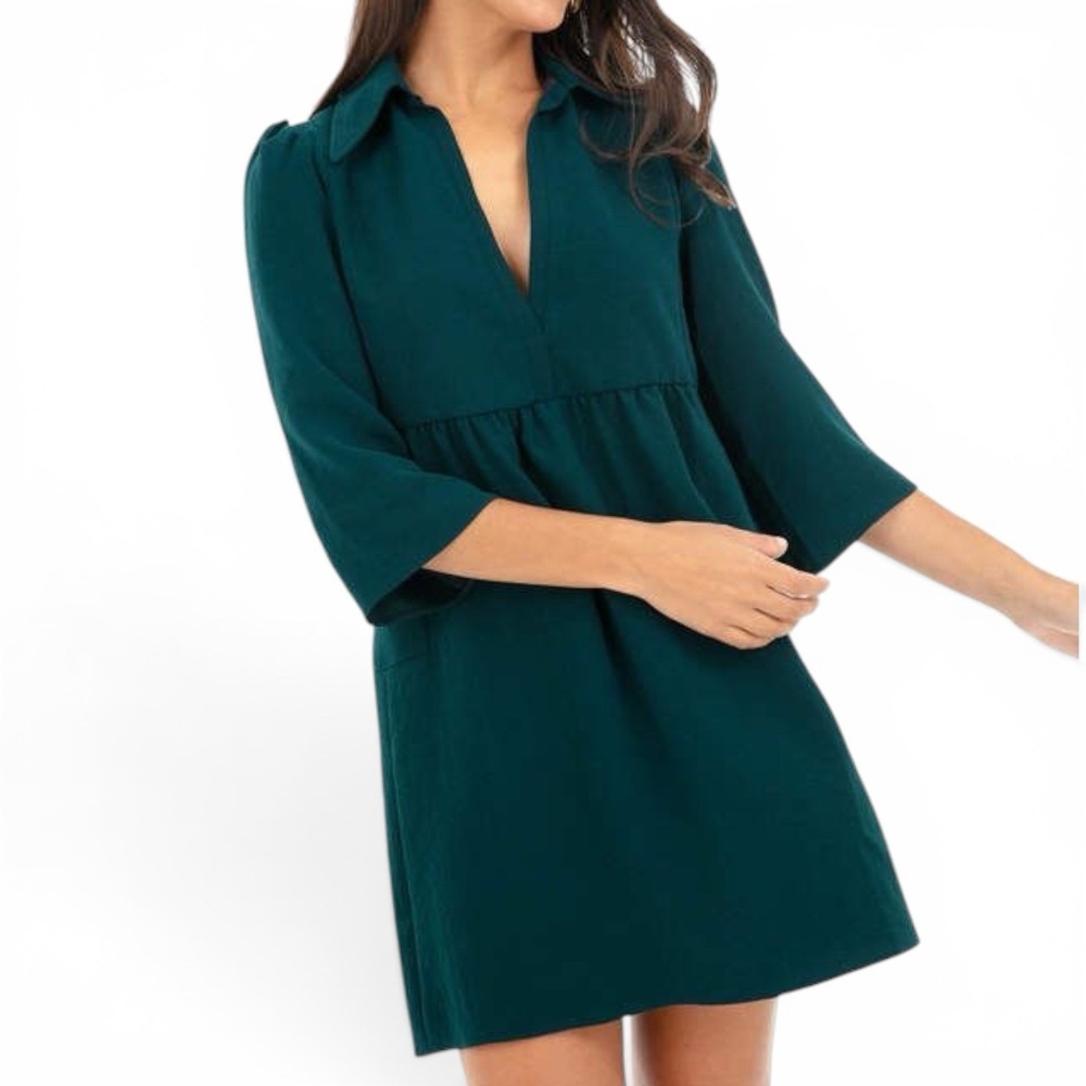 Ba&Sh Chet 3/4 Sleeve Flowy Mini Dress in Emerald Green Size 2